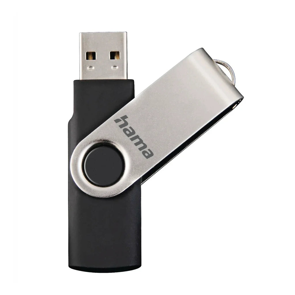 Hama Rotate 16GB USB Flash Drive, Rotating Cap, Black Silver